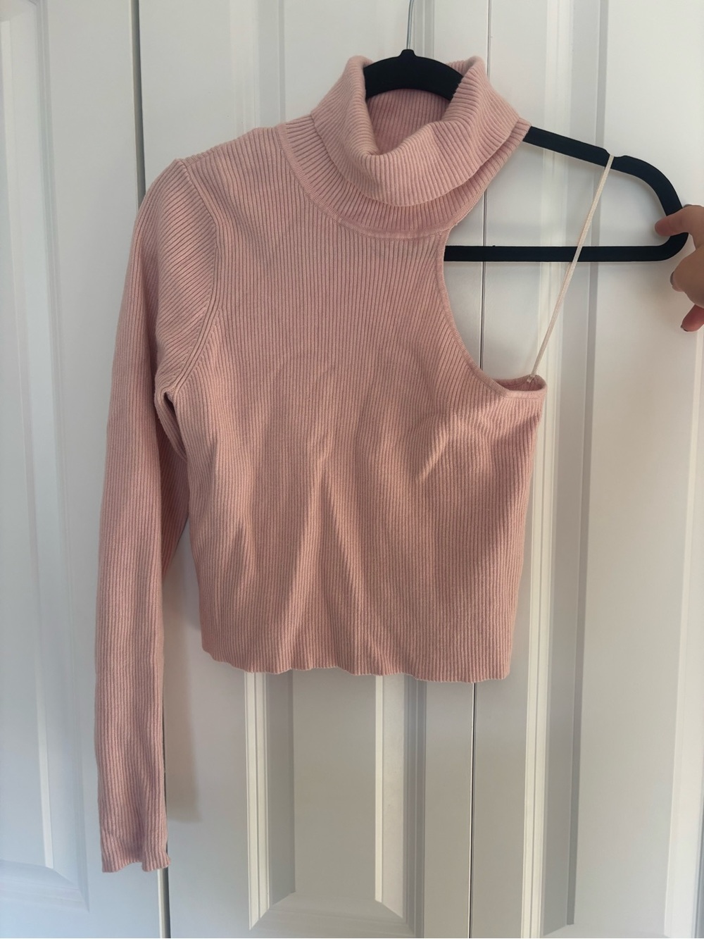 Le Lis Pink One-Shoulder Cutout Turtleneck Sweater